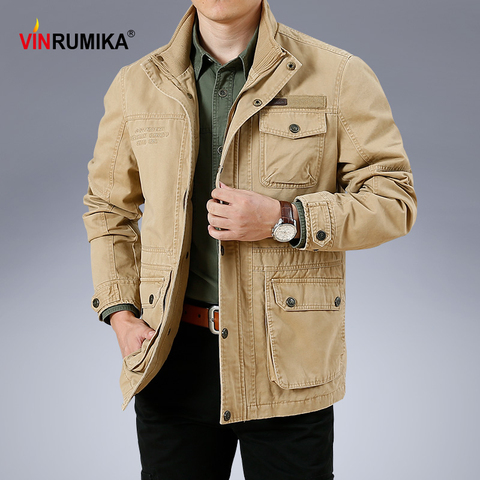 Large Size M-6XL 2022 Spring Autumn Men's Military Casual Style 100% Cotton Khaki Loose Mid-length Jacket Coat Man Black Jackets ► Photo 1/6