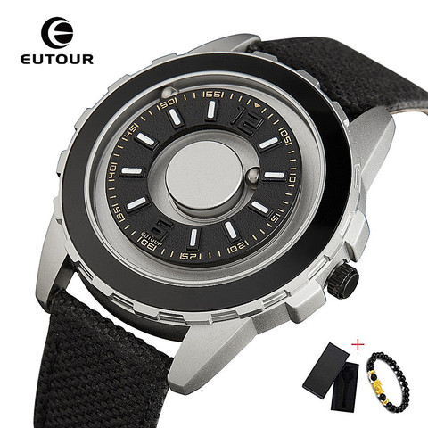 EUTOUR Black Clock Magnetic Ball Pointer Quartz Watch Men Waterproof Wrist Watch Nylon Strap Mens Watches Top Brand Luxury 2022 ► Photo 1/6