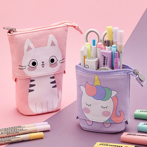 Angoo Funny Pen Bag Pencil Case Flexible Unfold Storage Pouch / Fold Pens Holder Cute Cat Kitty Cat Bear School Supplies A6445 ► Photo 1/6