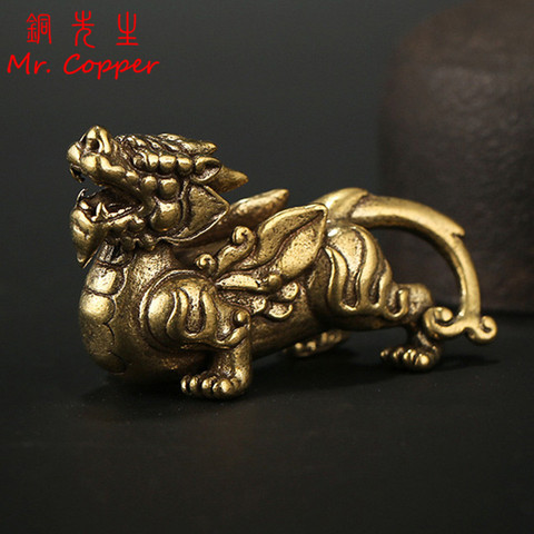 Vintage Brass Beast Pi Xiu Car Ornament Decoration Lucky Chinese Mythical Animal Figurines Miniatures Study Desk Decor Crarfts ► Photo 1/6