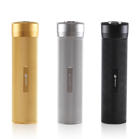 COHIBA MINI Gadgets Golden&Black&Silver Travel Aluminium Alloy Cigar Tube Portable Jar Metal Humidor W/ Humidifier Hygrometer ► Photo 1/1