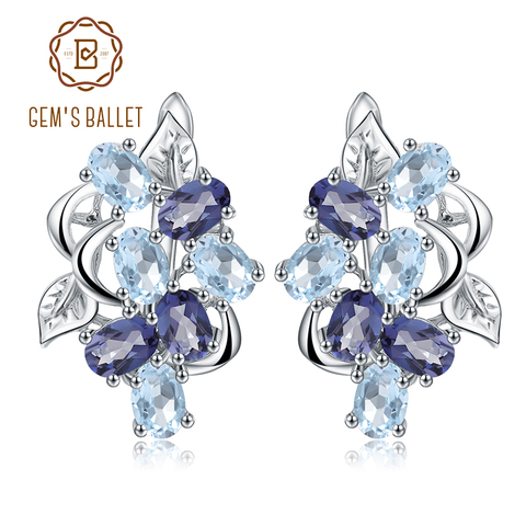 Gem's Ballet Multicolor Natural Sky Blue Topaz Mystic Quartz Stud Earrings 925 Sterling Silver Flower Earrings For Women ► Photo 1/6