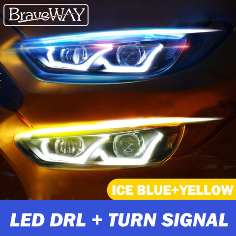 BraveWAY LED DRL White/Blue Day Light + Turn Signal Yellow Flexible Soft Tube Guide for Car Strip Waterproof T10 LED W5W P21W ► Photo 1/6