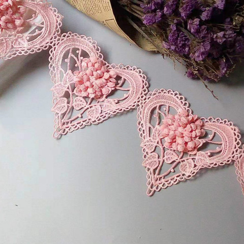 1 Yard Pink 3D Heart Cotton Flower Lace Trim Embroidered Lace Ribbon Handmade Wedding Dress Patchwork Sewing Supplies Craft ► Photo 1/6