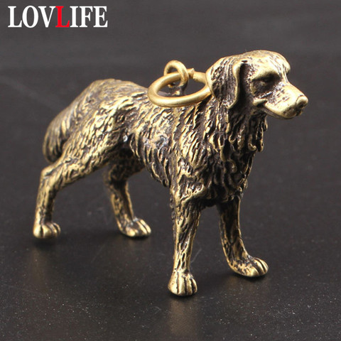 Antique Brass Lucky Dog Pendants for Key Chains Vintage Pure Brass Solid Cute Dogs Keychain Hanging Jewelry Fashion Car Keyring ► Photo 1/6