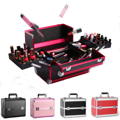 Aluminum Alloy Cosmetic Case Large Capacity Toolbox Makeup Organizer Storage Beauty Box Rangement Suitcase With Snap Lock Fashio ► Photo 1/6