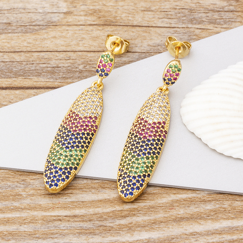 New Luxury Copper CZ Crystal Drop Earrings Rainbow Geometric Zircon Pendant Earrings For Women Girls Party Wedding Jewelry Gift ► Photo 1/6