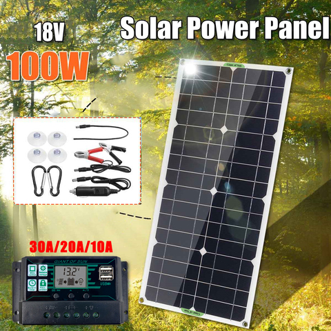 100W 18V Protable Solar Panel Kit Dual USB Port With 30A Solar Charge Controller Monocrystalline Module Car Yart Battery Charger ► Photo 1/1