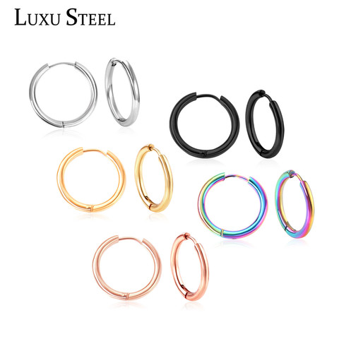 LUXUSTEEL Hoop Earrings Women Gold /Rose Gold/Black Color Round Circle Earring Ear Ring Clip Earrings aretes Mujer ► Photo 1/6