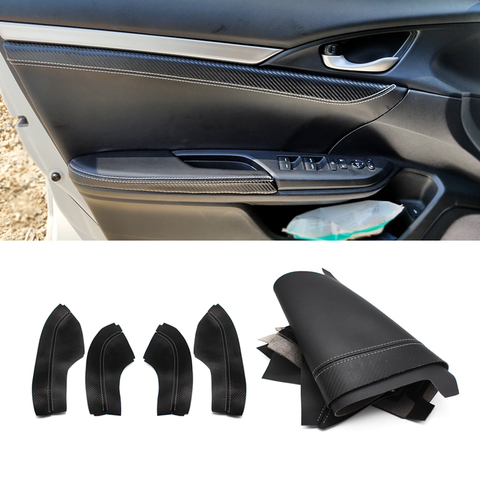 4pcs Soft Leather Door Armrest Cover For Honda Civic 10th Gen 2016 2017 Door Panels Cover Trim Black with Carbon Texture Splice ► Photo 1/1