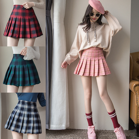 Fashion Summer Pleated Plaid Skirt Women Short Japanese Harajuku