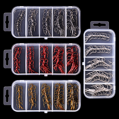 50Pcs/Box 2#/4#/6#/8#/10# Fishing Hooks High Qulity Black Color Jig Big Hook Treble Hooks ► Photo 1/6