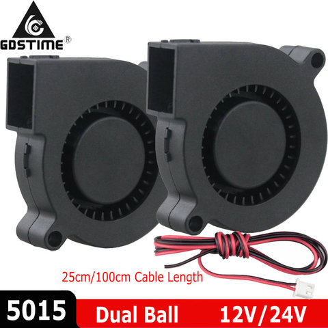 2Pcs 5015 12V 24V Dual Ball Bearing 2 Pin Brushless Radial Turbo Blower 50mm DC Cooling Fan for 3D Printer W/ 25cm/100cm Wire ► Photo 1/6