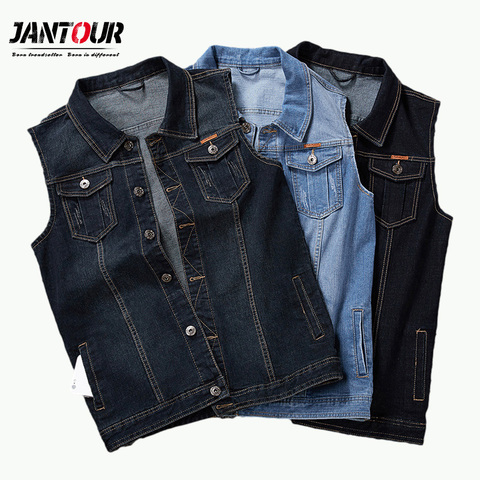 Large Size 8XL 7XL 6XL Cotton Jeans Sleeveless Jacket Vest 2022 Men Denim Jeans Vest Male Cowboy Outdoors Waistcoat 3 Colour ► Photo 1/6