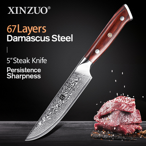 XINZUO 5 inch Steak Knife Damascus vg 10 Steel Kitchen Knives Rosewood Handle New arrive High Quality Cooking Tool Utility Knife ► Photo 1/6