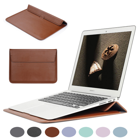 PU Leather Sleeve Notebook Bag For Macbook Air 13 Pro Retina 12 13 15 Laptop Case For Macbook New Air 13 A1932 Stand Cover ► Photo 1/6
