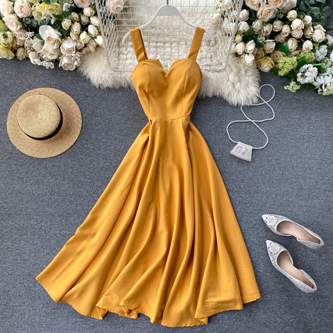 Vintage 2022 slim v neck Sexy Summer Spaghetti Strap Dress lace up Midi long Party dress Women elegant beach holiday tunic dress ► Photo 1/6