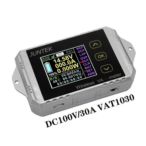 VAT-1030 JUNTEK Wireless Bi-directional Voltage Current Power Meter Voltmeter Capacity Coulomb Counter DC100V/30A VAT1030 ► Photo 1/6