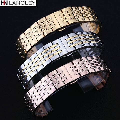 T41 Watch Band Strap Solid Stainless Steel Bracelet Seven Beads Butterfly Buckle 12 13 14 15 16 17 18 19 20 21 22 23 24mm Bands ► Photo 1/6