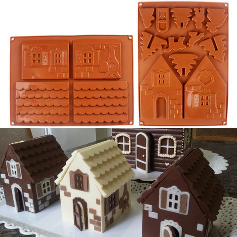 2 Pcs/Set 3D Christmas Silicone Mold Gingerbread House Shape Chocolate Cake Mould DIY Biscuits Cookie Stencil Baking Tools ► Photo 1/6