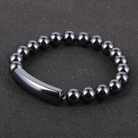 Unisex Men Women Natural Stone Black Hematite Beads Bracelet 5A Top Grade Hematite Elastic Bracelet Fashion Men Jewelry Gift ► Photo 1/6