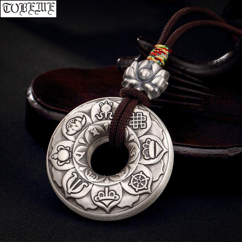 100% 999 Silver Tibetan Pendant the Buddhist Eight Auspicious Symbols Pendant Tibetan Lucky Symbols Pendant Good Luck Amulet ► Photo 1/6