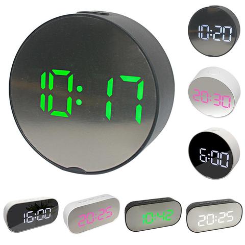 Smart Digital Alarm Clock LED Night Kids Bedroom Mini Portable Round Oval Digital Display Alarm Clock Night Light Makeup Mirror ► Photo 1/6