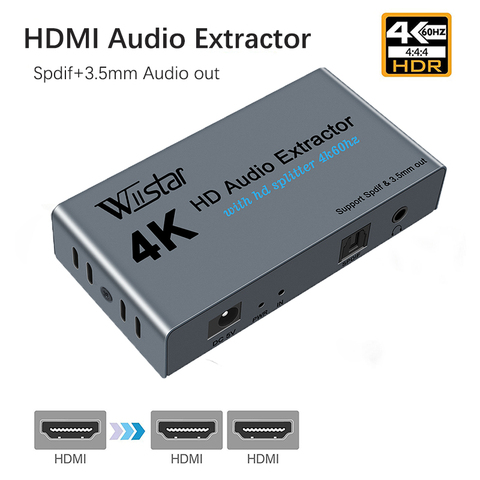 Wiistar HDMI Audio Extractor Splitter HDMI to 2 HDMI Spliiter 4K60Hz HDMI to HDMI Optica SPDIF + 3.5mm HDMI Audio Sppliter ► Photo 1/6