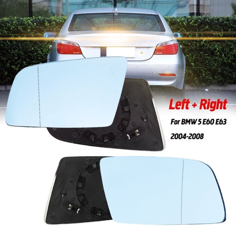 Left & Right Side Blue Heated Electric Wide Angle Wing Mirror Glass For BMW 5 E60 E61 2003 2004 2005 2006 2007 2008 ► Photo 1/6
