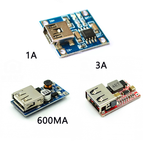DC-DC boost module With USB socket 600MA USB boost circuit board,TP4056 battery charging board Mini USB for phone charger ► Photo 1/6