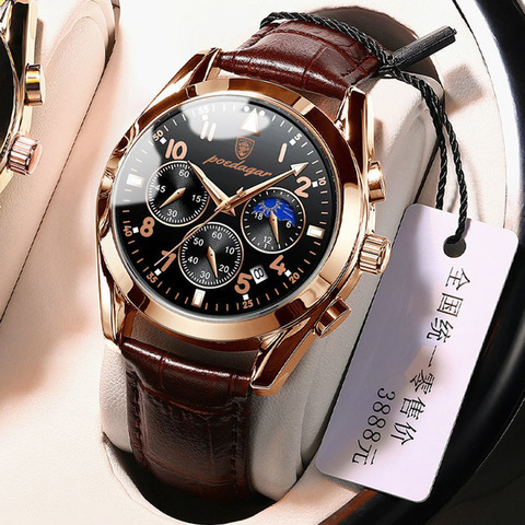 POEDAGAR Men Watches 2022 New Fashion Leather Waterproof Luminous Top Brand Luxury Mens Quartz Wristwatch Relogio Masculino ► Photo 1/1