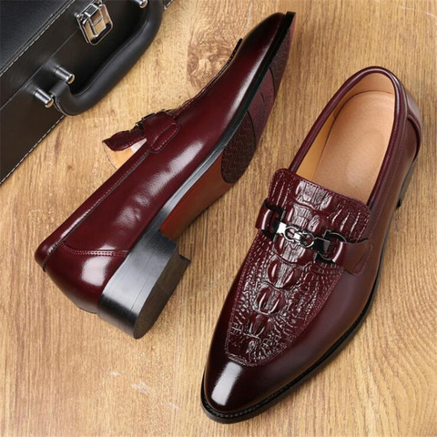 movechain Men Crocodile Grain Leather Dress Business Office Slip-on Shoes Mens Wedding Party Loafers Men's Casual Buckle Flats ► Photo 1/6