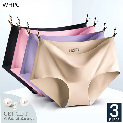 Women Seamless Panties Silk Mid Waist Underwear For Female Girls 3Pcs XXL Large Size Women's Panties Set Leisure Lingerie ► Photo 1/6