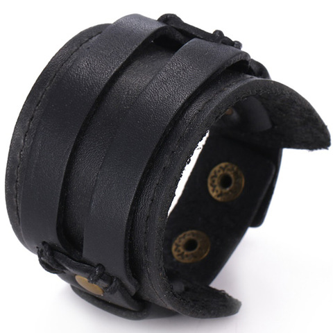 IFMIA Fashion Men Leather Bracelet Open Cuff Rope Bangles & Bracelet Double Wide Black Brown Color Vintage Punk Unisex Jewelry ► Photo 1/6