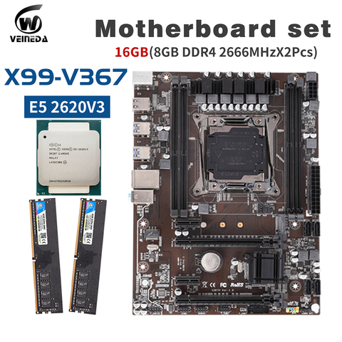 Motherboard Set  CPU XEON E5 2620 V3 lga 2011-3  X99 D4 DDR4  With  2pcs X 8GB = 16GB 2666MHz DDR4 PC4 Memory ► Photo 1/6