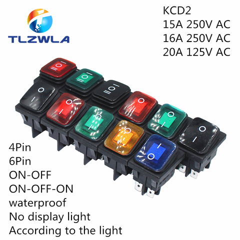 1pcs KCD2 2 ON-OFF ON-OFF-0N 4/6 pin heavy duty Sealed Waterproof Auto Boat Marine Rocker Switch with LED 15A 16A 20A 250V ► Photo 1/6