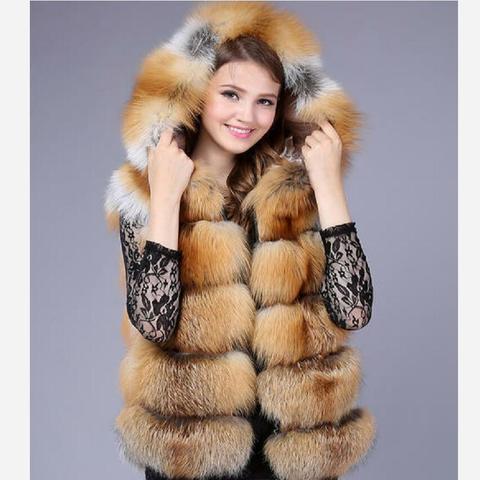 Natural red fox fur hooded vest Silver fox added hat vest Real fox fur made vests Winter warm fashion casual European street sty ► Photo 1/5