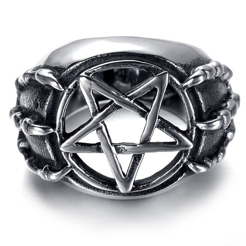 NewRetro Skull Dragon Claw Pentagram Hollow Ring Men's Ring Fashion Vintage Metal Pentagram Round Ring Accessories Party Jewelry ► Photo 1/3