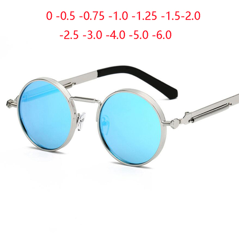 Retro Punk Spring Leg Round Sunglasses Men Polarized Metal Blue Myopia Lens Prescription Sun Glasses Women 0 -0.5 -0.75 To -6.0 ► Photo 1/6