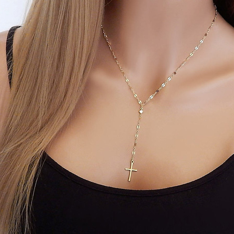 Minimalist Cross Necklace Women Chain High Quality Ladies Necklaces Pendant Jewelry Silver Color Vintage Elegant Metal Collier ► Photo 1/6