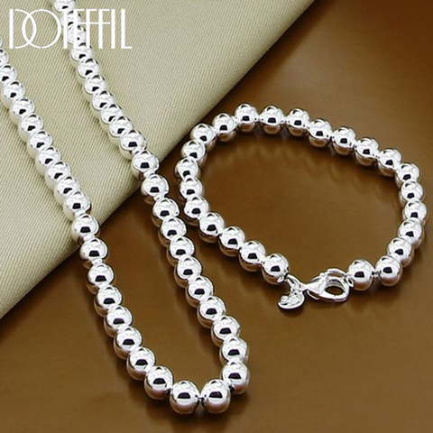 DOTEFFIL 925 Sterling Silver 8mm Hollow Smooth Round Beads Necklace Bracelets Set For Women Wedding Engagement Party Jewelry ► Photo 1/3