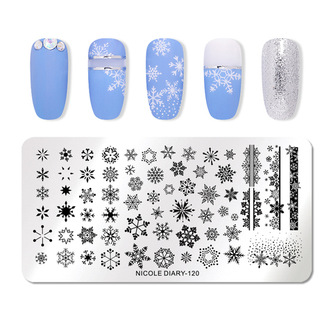 NICOLE DIARY Snowflake Flowers Nail Stamping Plates Young Girls Face Image Stamp Templates Printing Stencil Tools Autumn Winter ► Photo 1/6