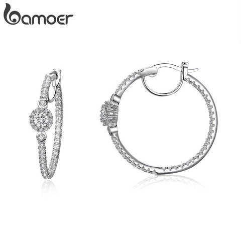 BAMOER New Arrival Silver Color Hyperbole Big Round Circle Clear CZ Cubic Zircon Stud Earrings for Women Jewelry YIE137 ► Photo 1/6