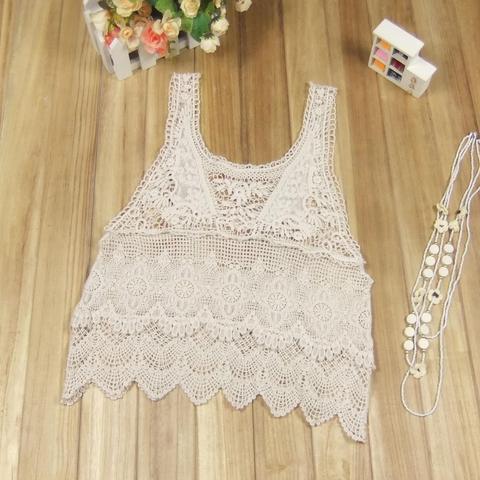 Cotton all Lace Crochet summer T-shirt hollowed out top vest short Flower Embroidered suspender top sleeveless ► Photo 1/2