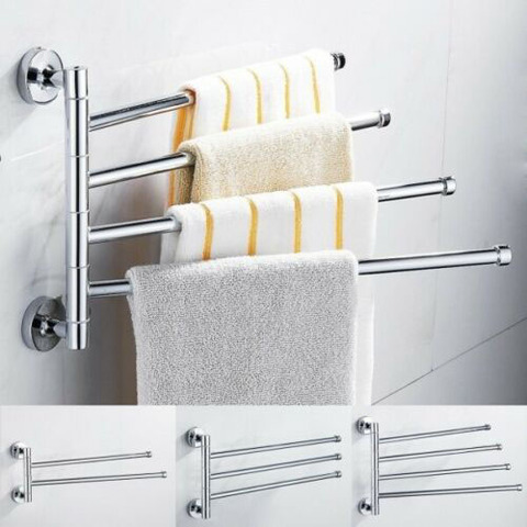 Stainless Steel Towel Bar Rotating Towel Rack Bathroom Kitchen Wall-mounted Towel Polished Rack Holder Swivel 2/3/4 Swing Arm ► Photo 1/6