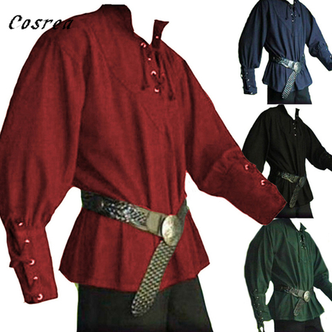 New Wholesale Men's Medieval Renaissance  Long Sleeve Shirt Bandage Tops  Halloween Landlord Knight Shirt Vintage Costume Blouse ► Photo 1/6