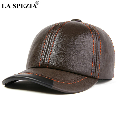 LA SPEZIA Baseball Cap Men Genuine Leather Sheepskin Snapback Male High Quality Brown Black Autumn Winter Mens Hats and Caps ► Photo 1/5