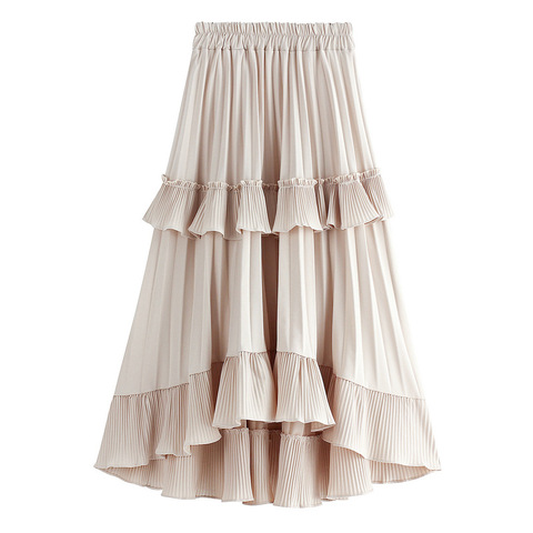 2022 New Autumn Pleated Skirt High Waist Irregular Hem Flouncing Women Long Skirts Saia Women White Skirts Faldas Jupe Femme ► Photo 1/6