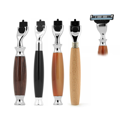 Potable Razor Handles for Men Mach 3 Manual Razor Holder Safety Beard Shaving Handle Wooden ► Photo 1/6