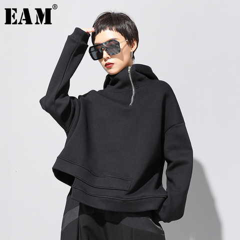 [EAM] Loose Fit Asymmetrical Oversized Sweatshirt New Hooded Long Sleeve Women Big Size Fashion Tide Spring Autumn 2022 19A-a527 ► Photo 1/6